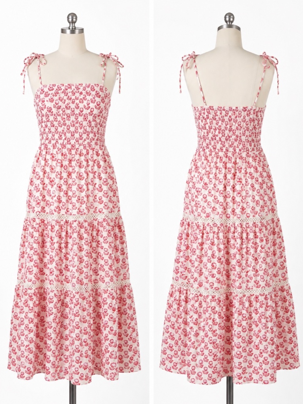 Roller Rabbit x Target Tie Shoulder Floral Maxi Dress Pink Red M NWT